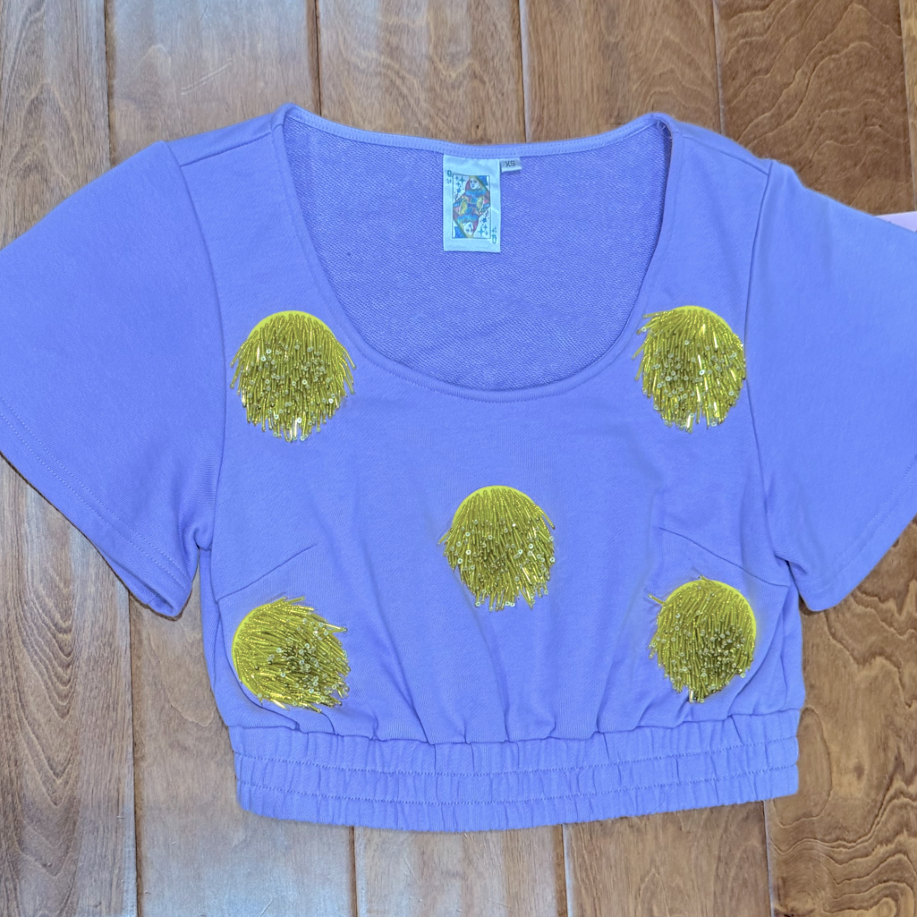 Nwt Size Xs Queen Of Sparkles Purple Crop Top With Yellow Sequin Accents